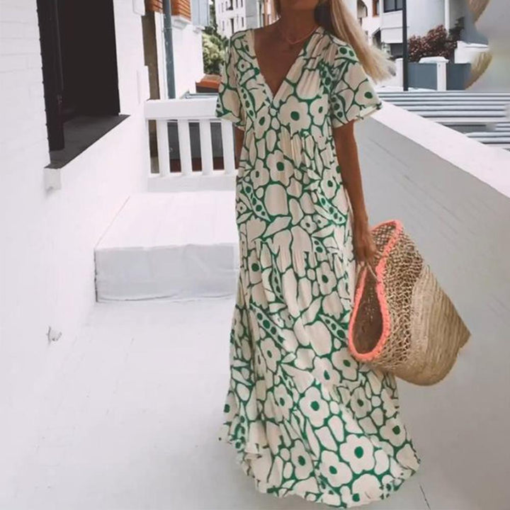 Women’s Chic V-Neck Printed Summer Maxi Dress - Ava