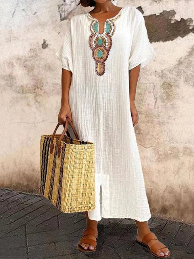  Ladies Embroidered Kaftan Maxi Summer Dress - Nadiska-1