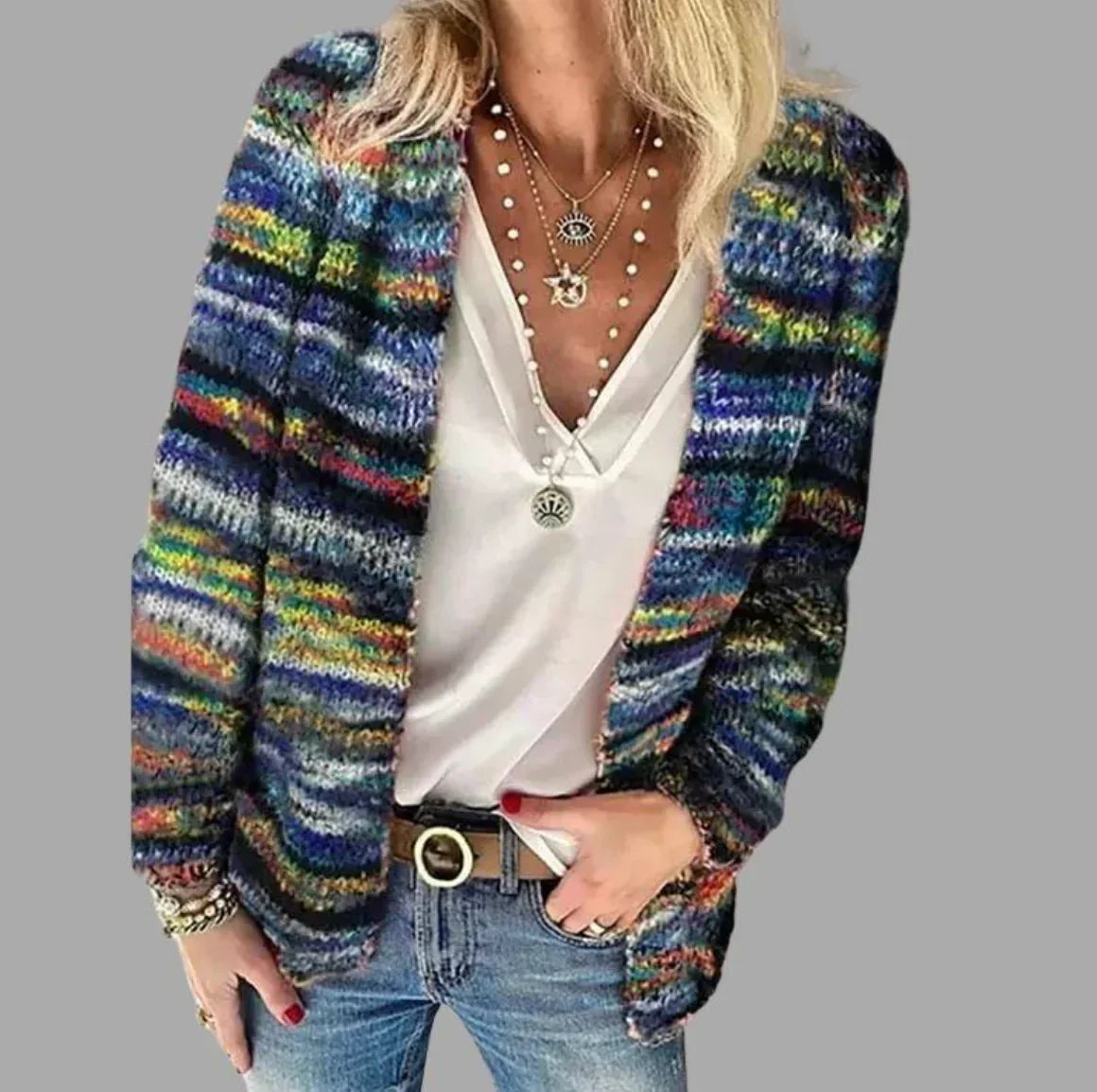 Women’s Vibrant Pattern Knitted Cardigan - Elodie