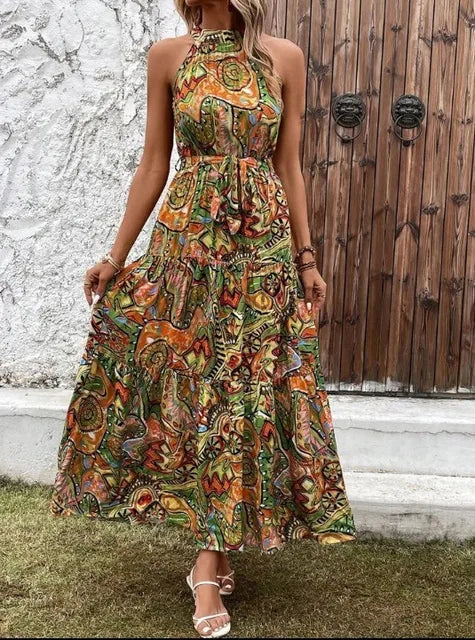 Women’s Retro Halterneck Summer Maxi Dress - Philine