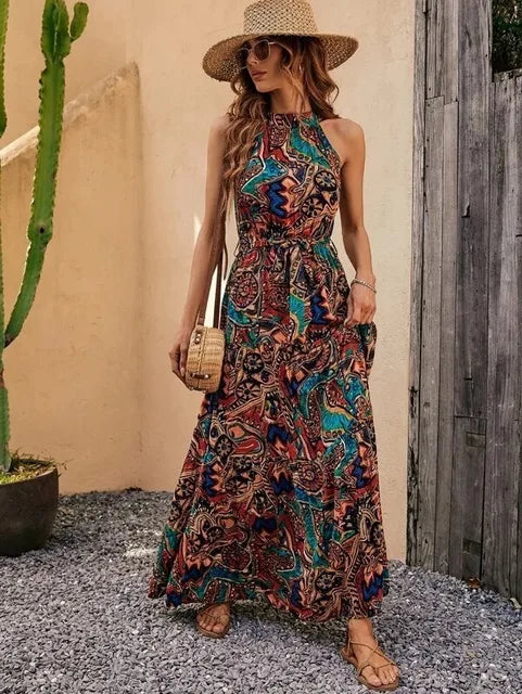 Women’s Retro Halterneck Summer Maxi Dress - Philine