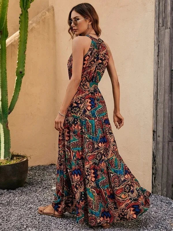 Women’s Retro Halterneck Summer Maxi Dress - Philine