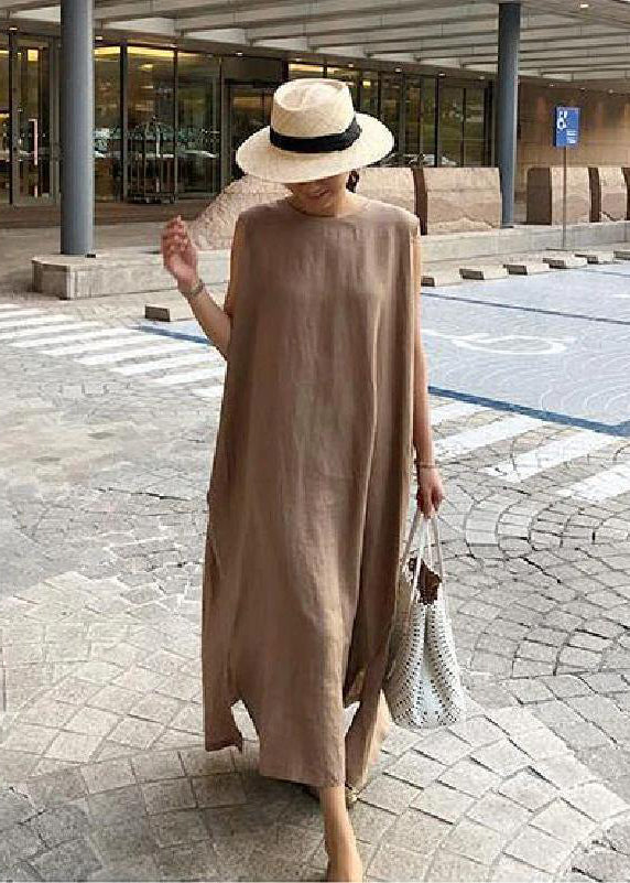 Bohemian O Neck Side Open Linen Cotton Clothes Fabrics Dress - Ophelia