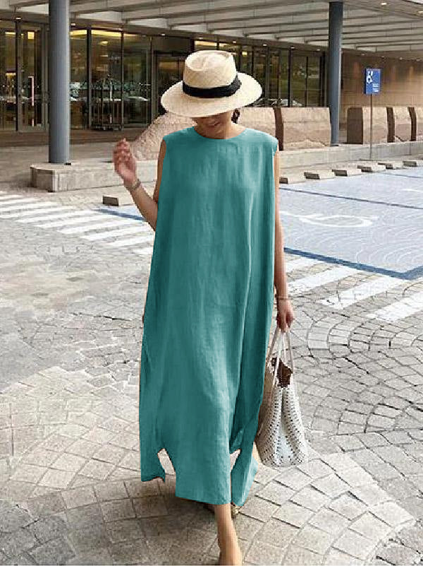 Bohemian O Neck Side Open Linen Cotton Clothes Fabrics Dress - Ophelia