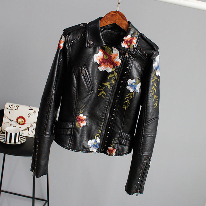 Women's Floral Leather Jacket - Bonda