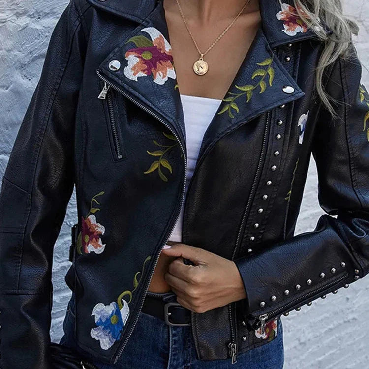 Women's Floral Leather Jacket - Bonda