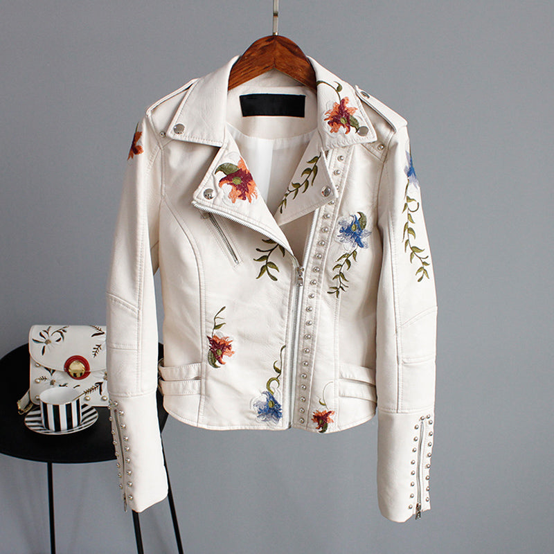 Variant image for Women's Leather Jacket Floral Handcrafted Design - Bonda-6