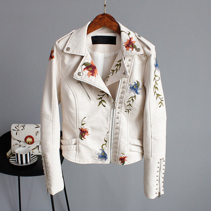 Variant image for Women's Leather Jacket Floral Handcrafted Design - Bonda-6