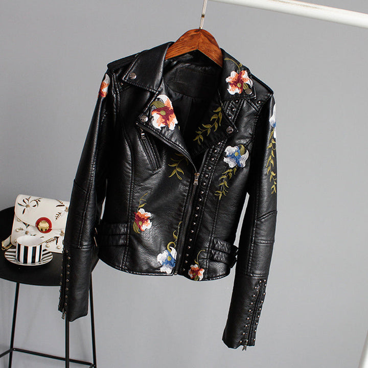 Women's Floral Leather Jacket - Bonda