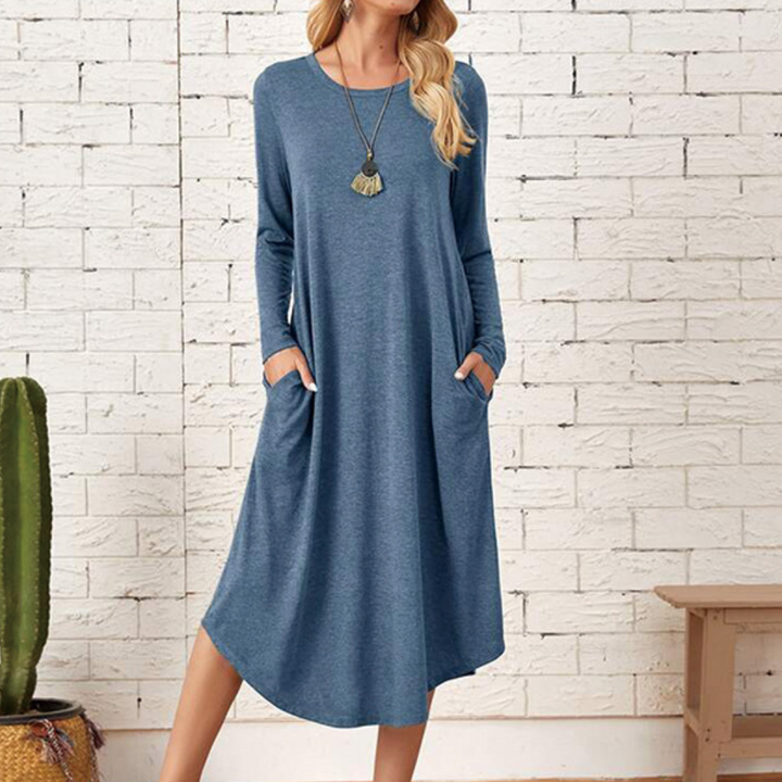  Ladies midi shirt dress with long sleeves - Cassy-2
