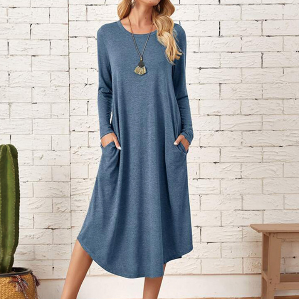  Ladies midi shirt dress with long sleeves - Cassy-1