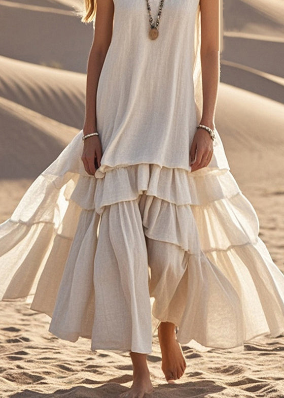White Exra Large Hem Cotton Maxi Dress Sleeveless - Yara