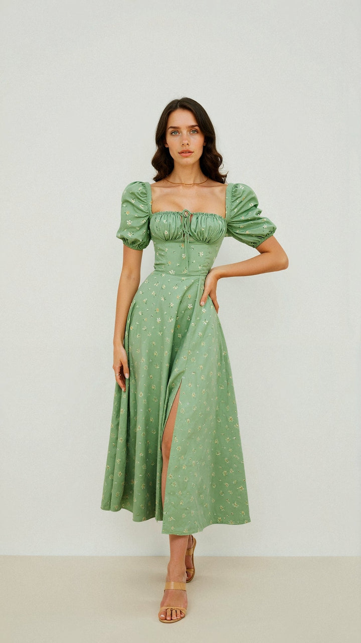 Midi Dress with Square Neckline - Celeste