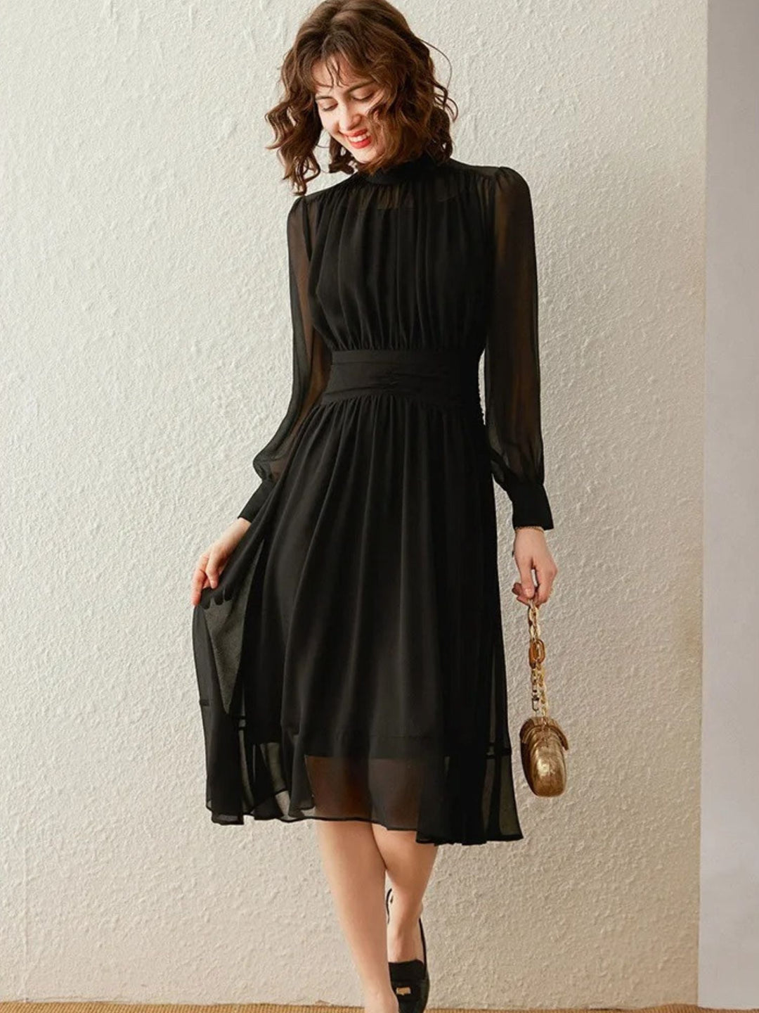 Draped Chiffon Dress - Delaney