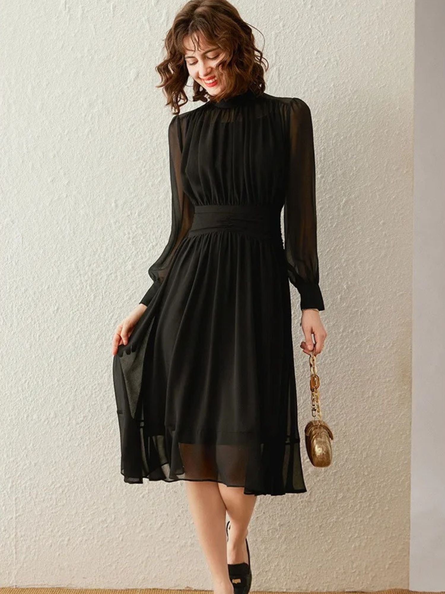 Draped Chiffon Dress - Delaney