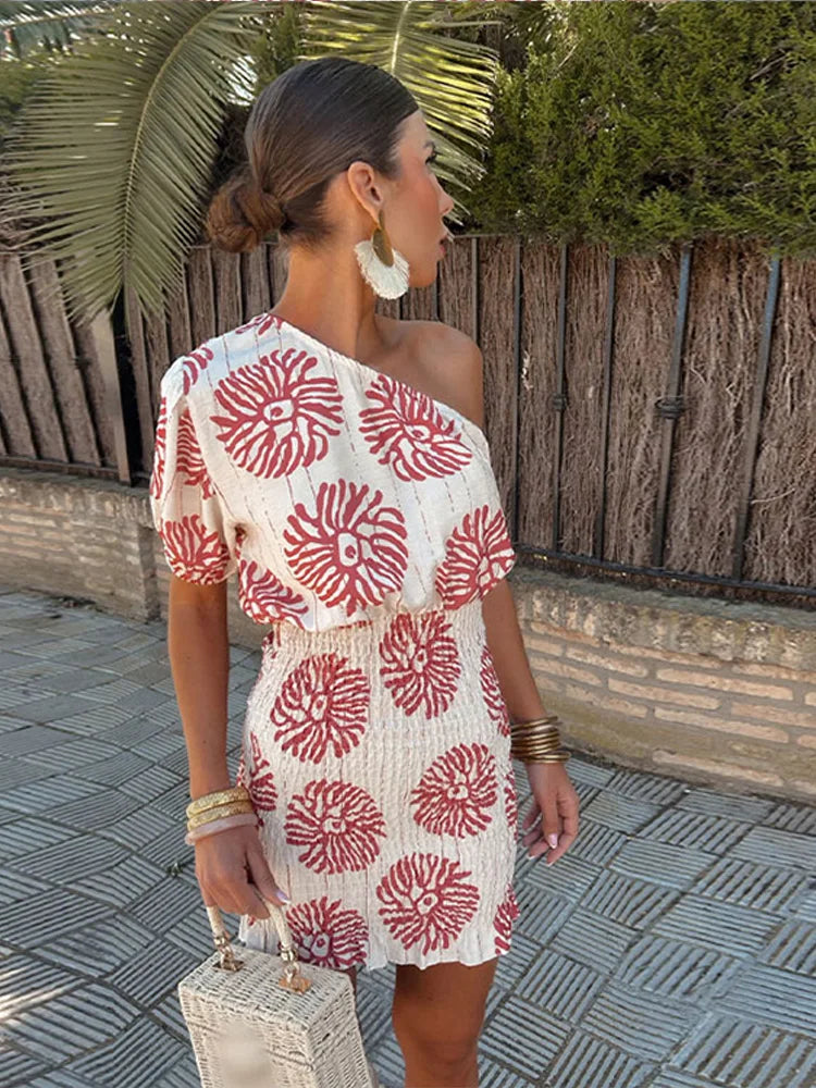 Women's One-Shoulder Summer  Mini Dress  - Camille