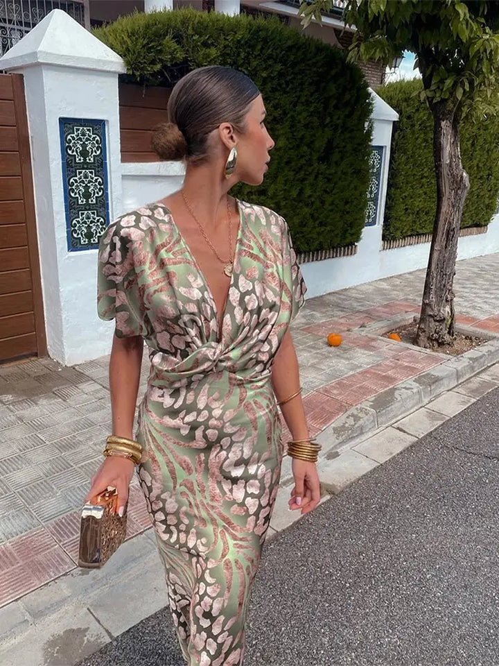 Women's Elegant V-Neck Maxi Dress - Cosima