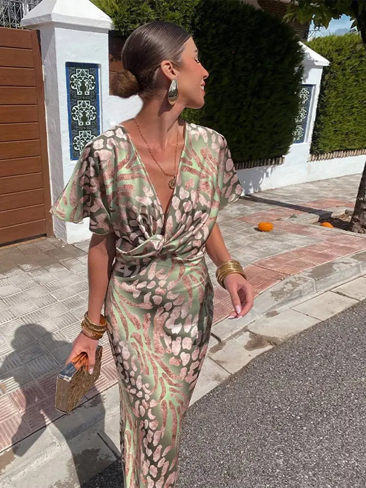 Women's Elegant V-Neck Maxi Dress - Cosima