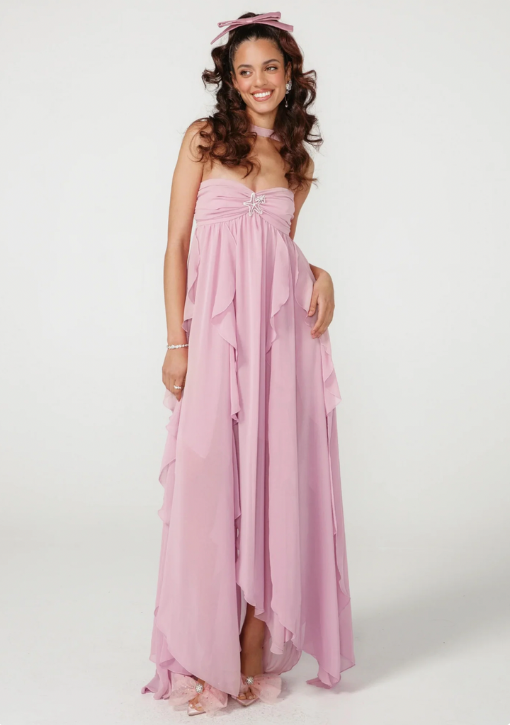 Women’s Backless Halter Embellished Elegant Maxi Dress - Aurelia