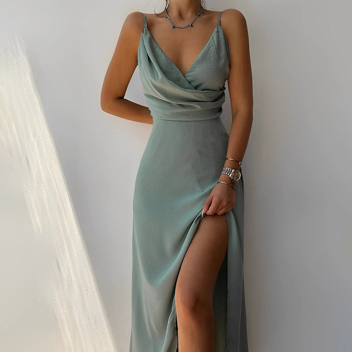 Women’s Elegant V Neck Slit Dress - Andromeda