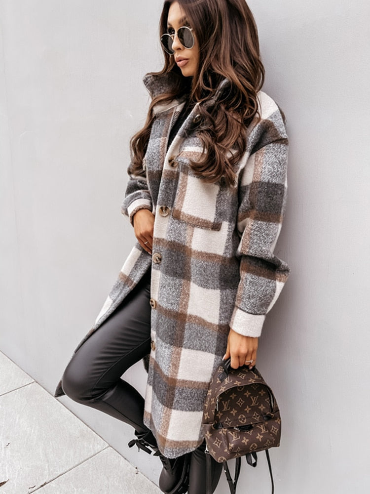 Variant image for Women's Plaid Jacket Trendy Lightweight Design - Ava-2