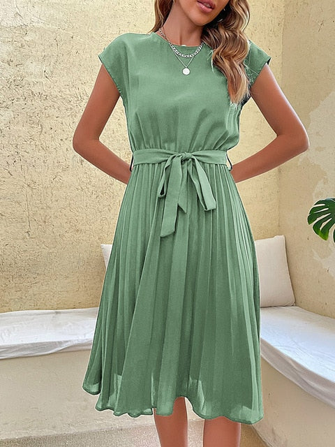Women's Pleated Elegant Midi Dress - Claire