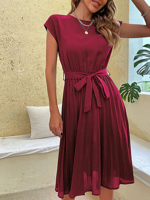 Women's Pleated Elegant Midi Dress - Claire