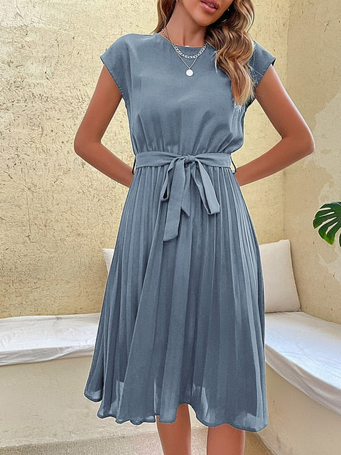 Women's Pleated Elegant Midi Dress - Claire