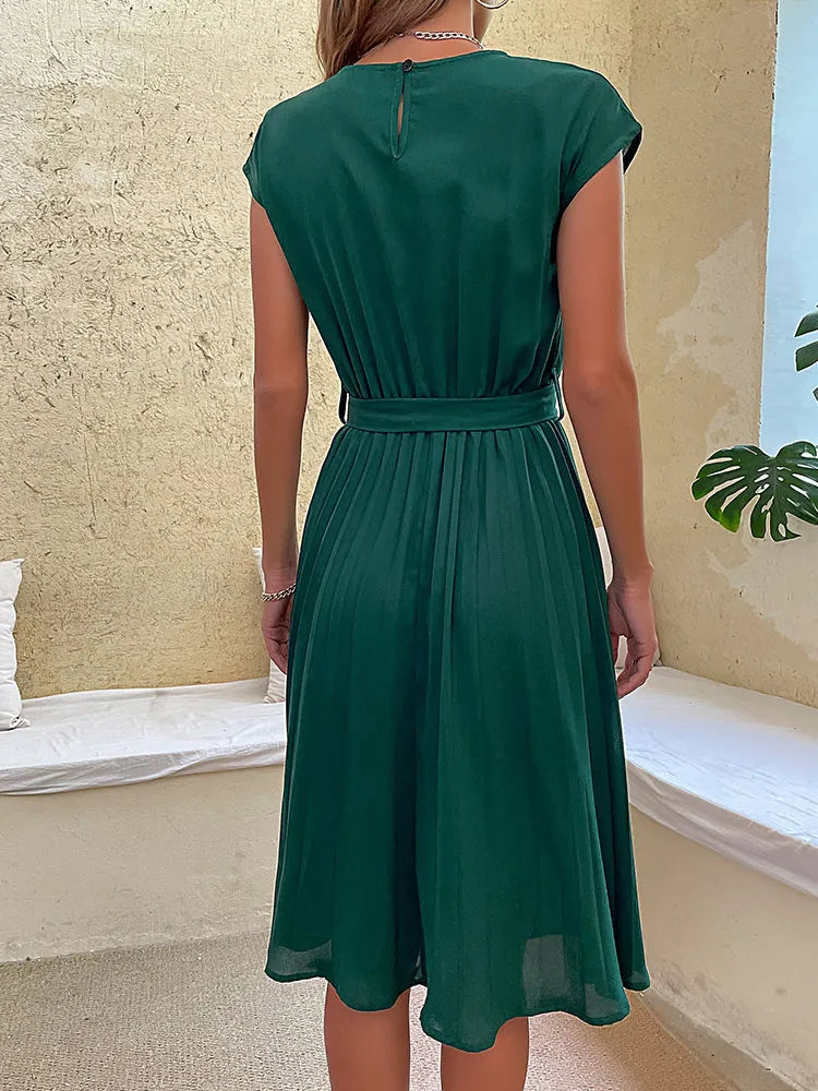 Women's Pleated Elegant Midi Dress - Claire