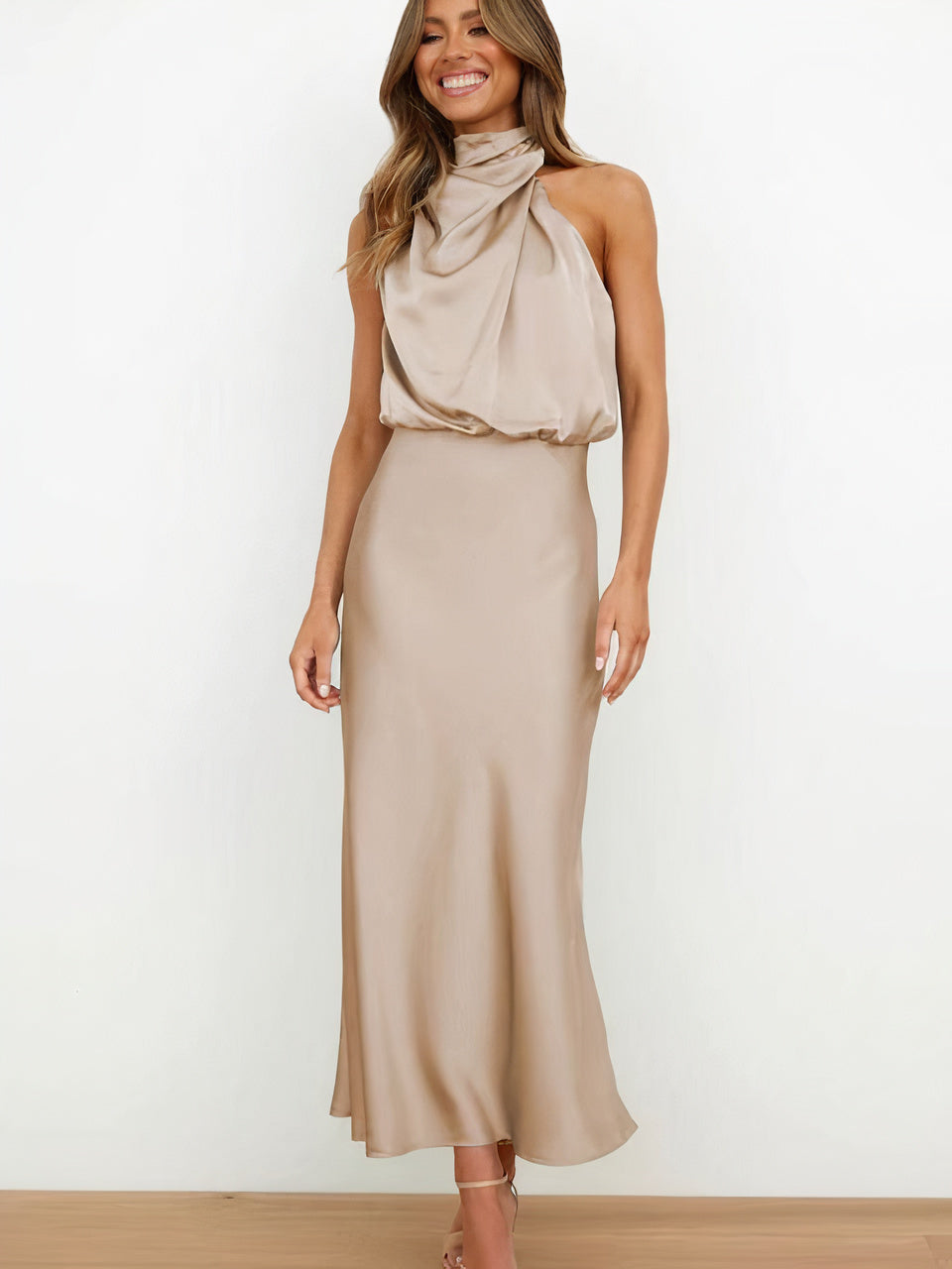 Women Halter-Neck Draped Maxi Dress | Evie