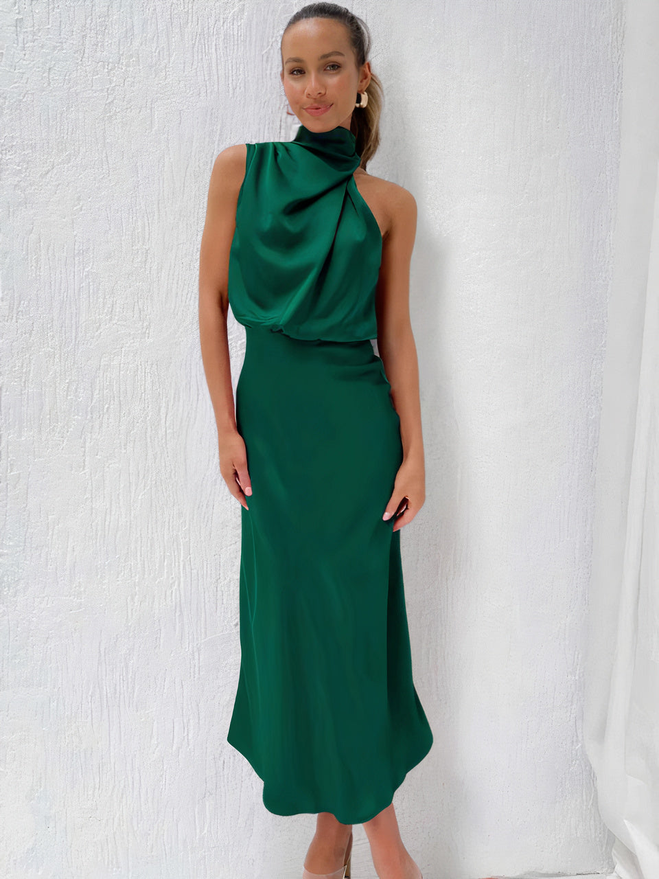 Women Halter-Neck Draped Maxi Dress | Evie