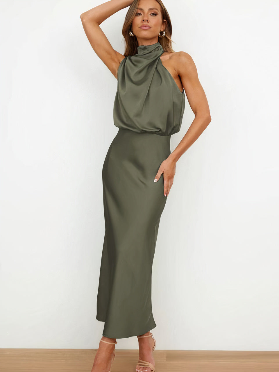Women Halter-Neck Draped Maxi Dress | Evie