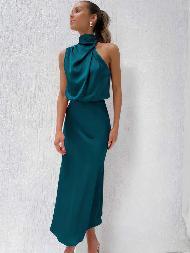 Women Halter-Neck Draped Maxi Dress | Evie