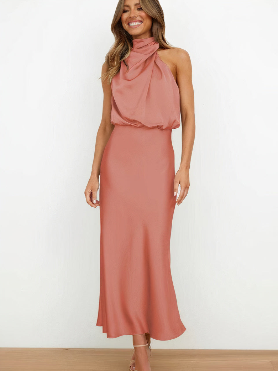 Women Halter-Neck Draped Maxi Dress | Evie