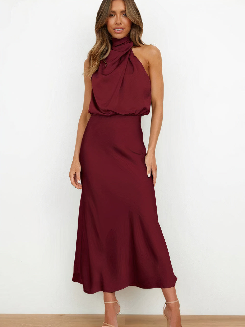 Women Halter-Neck Draped Maxi Dress | Evie