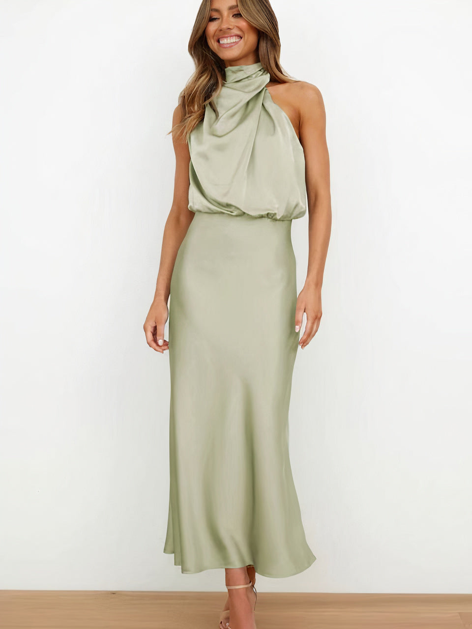Women Halter-Neck Draped Maxi Dress | Evie