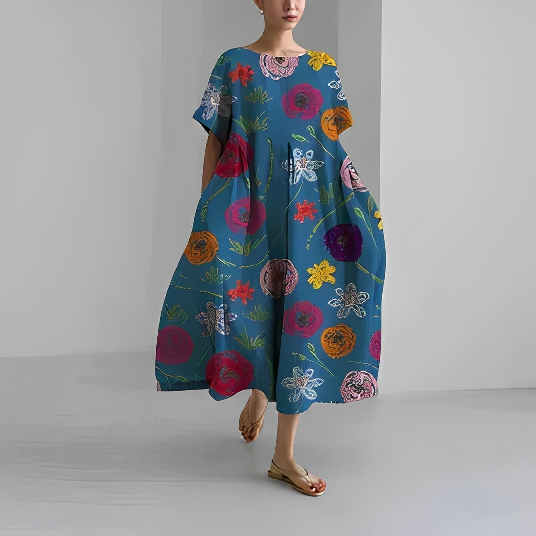 Women’s Boho Floral Summer Midi Dress - Rosa