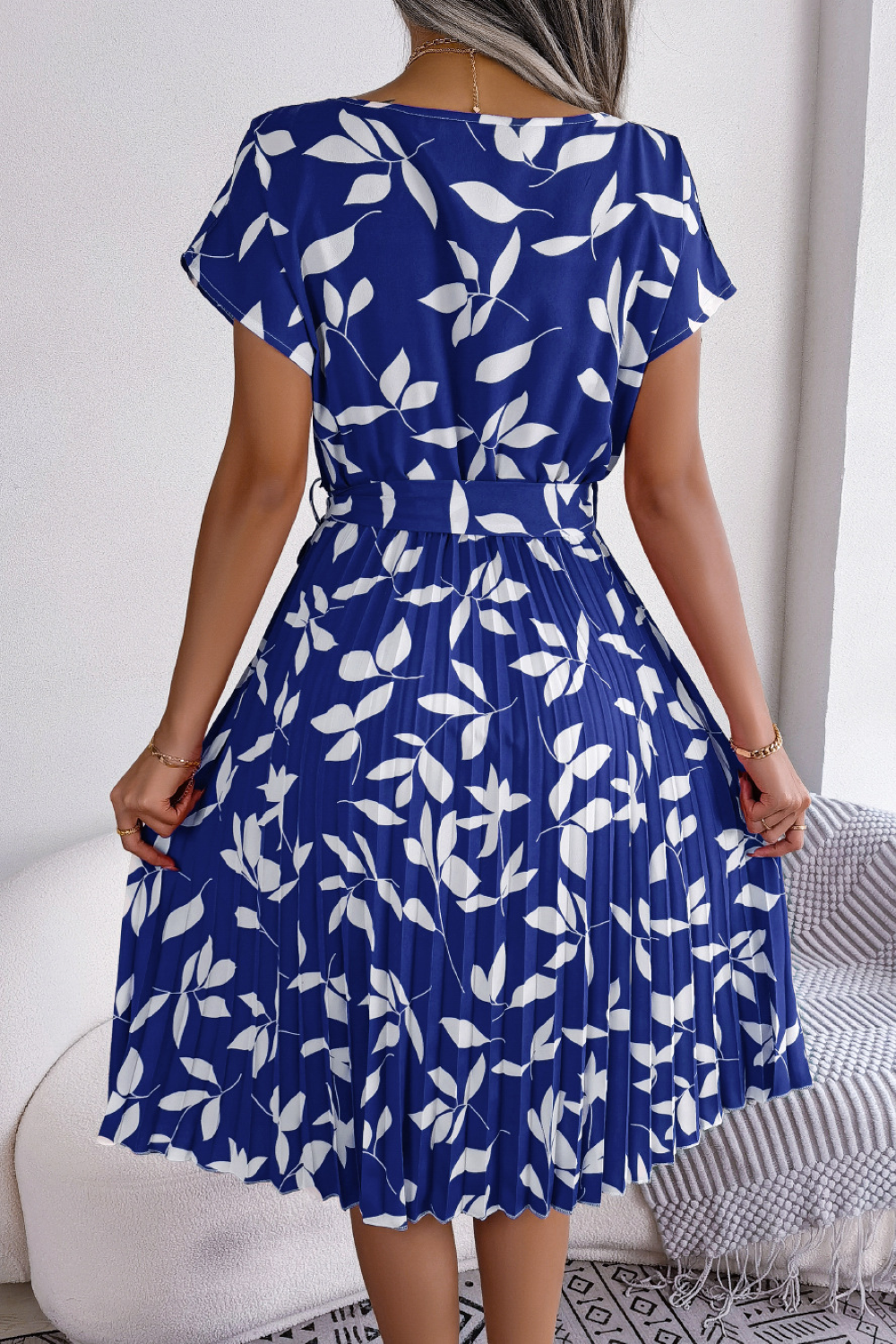  Ladies Leaves Print Midi Summer Dress - Lissora-3