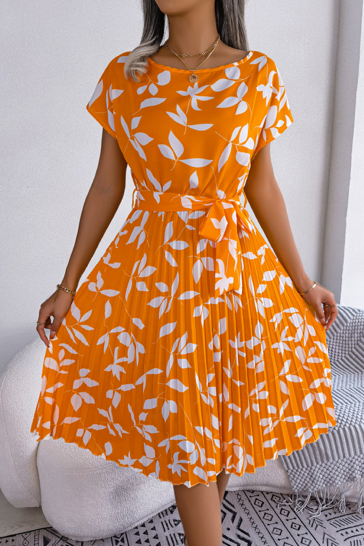  Ladies Leaves Print Midi Summer Dress - Lissora-6