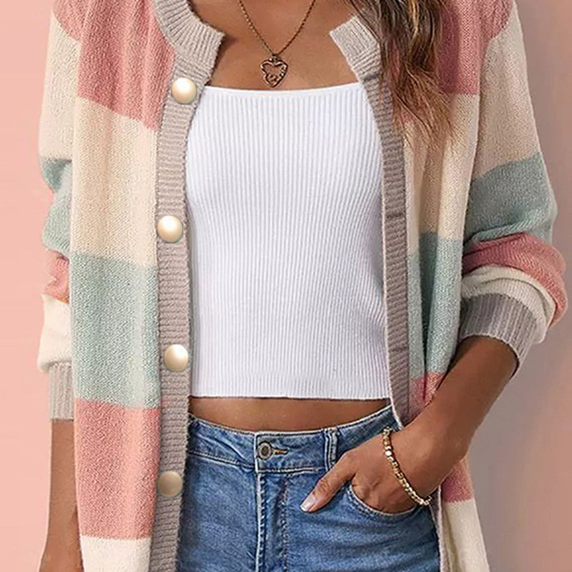 Women’s Casual Lightweight Striped Cardigan - Morin