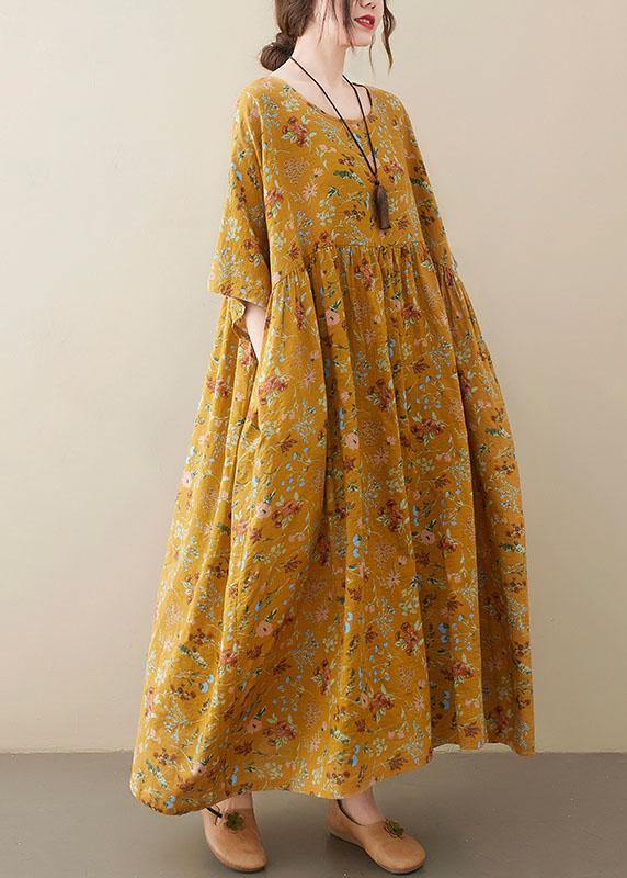 Natural light O-Neck Pockets Print Summer Sundress - Aurora