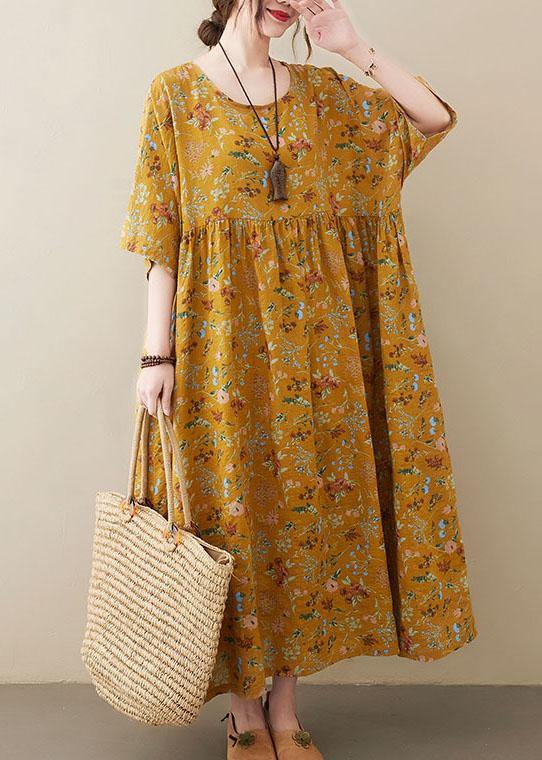 Natural light O-Neck Pockets Print Summer Sundress - Aurora