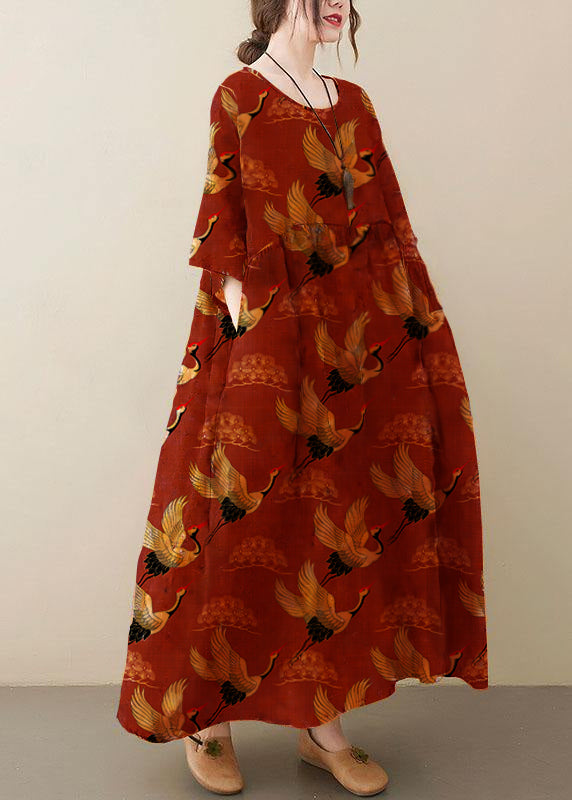 Natural light O-Neck Pockets Print Summer Sundress - Aurora