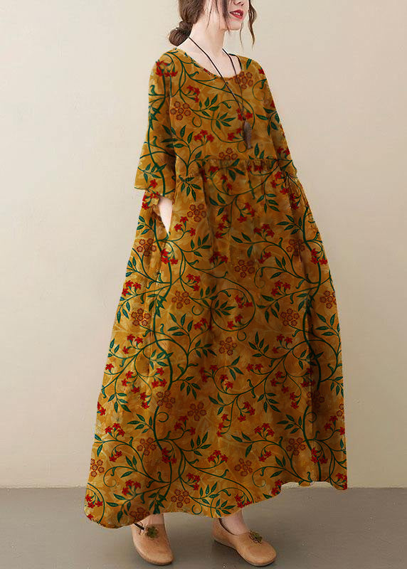 Natural light O-Neck Pockets Print Summer Sundress - Aurora