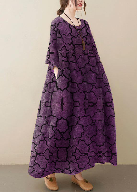 Natural light O-Neck Pockets Print Summer Sundress - Aurora