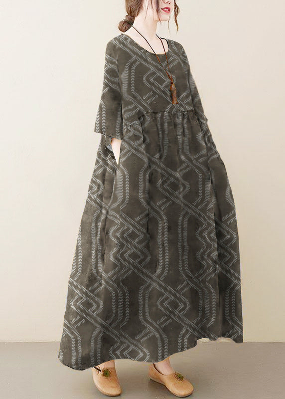 Natural light O-Neck Pockets Print Summer Sundress - Aurora