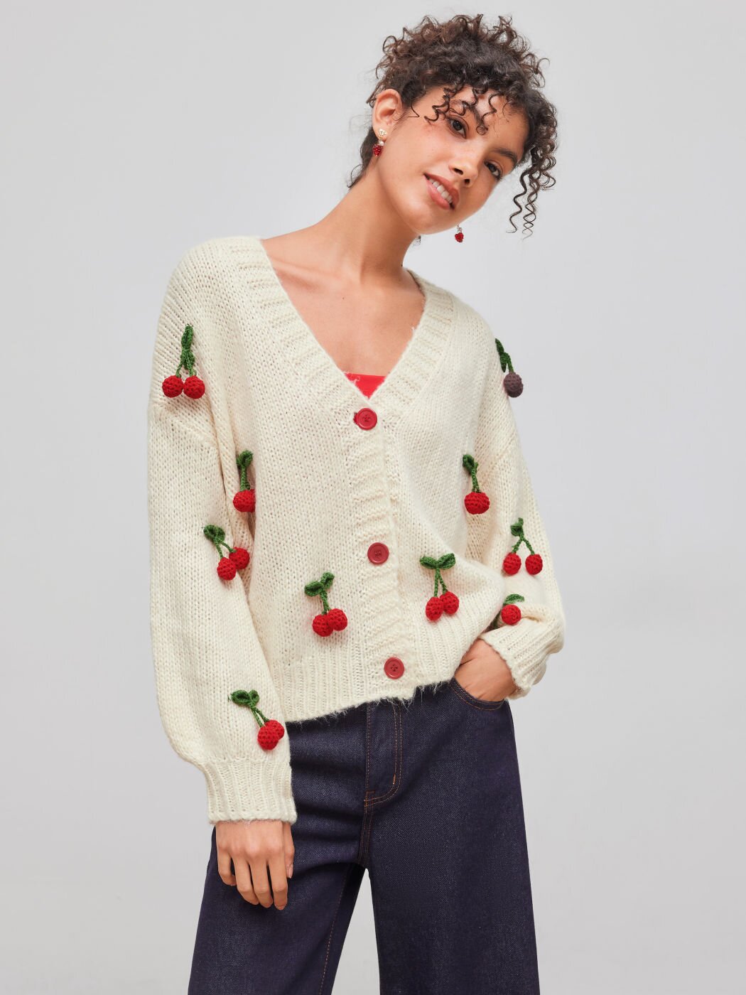 Women’s Oversized Cozy Cherry Cardigan - Emeline
