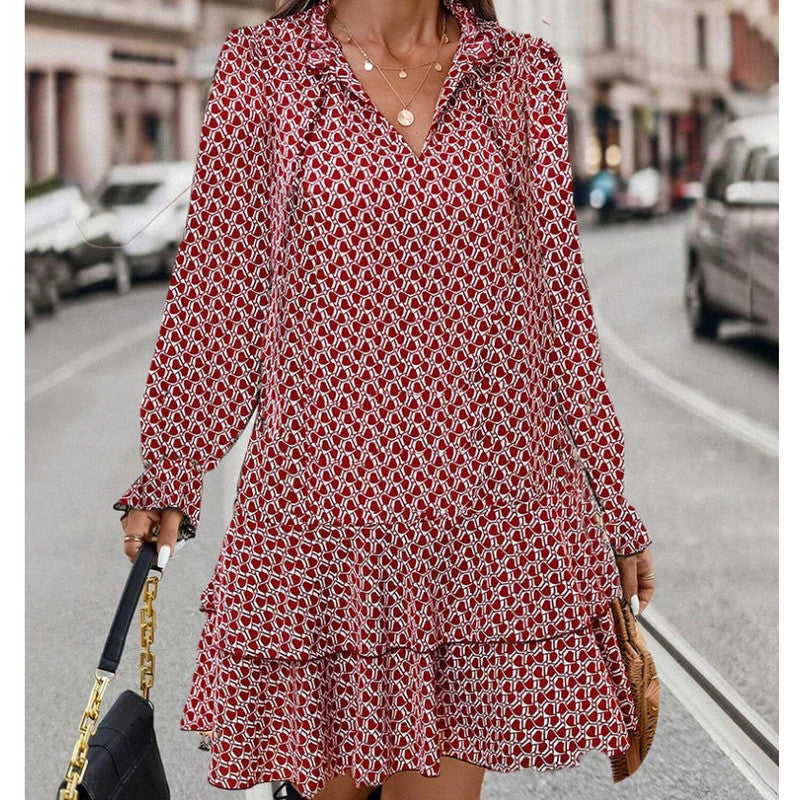 Women’s Printed Long Sleeve Summer Mini Dress - Marita