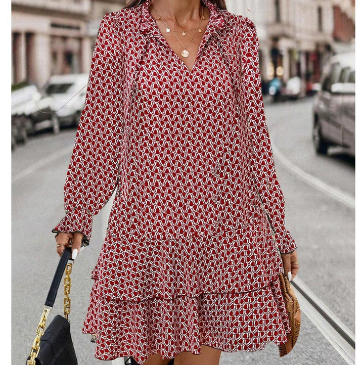 Women’s Printed Long Sleeve Summer Mini Dress - Marita