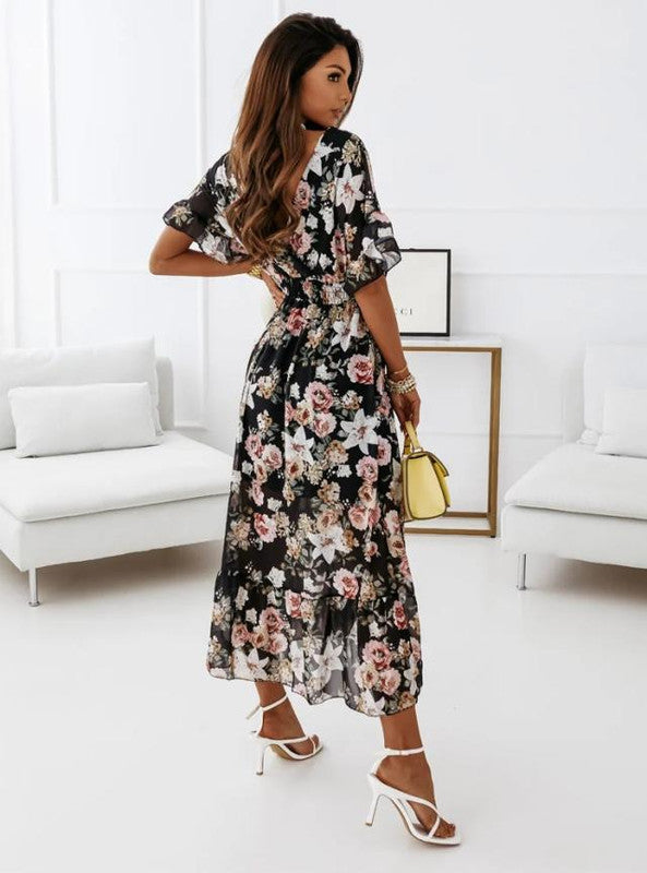 Women’s Floral V-Neck Summer Midi Dress - Saskia